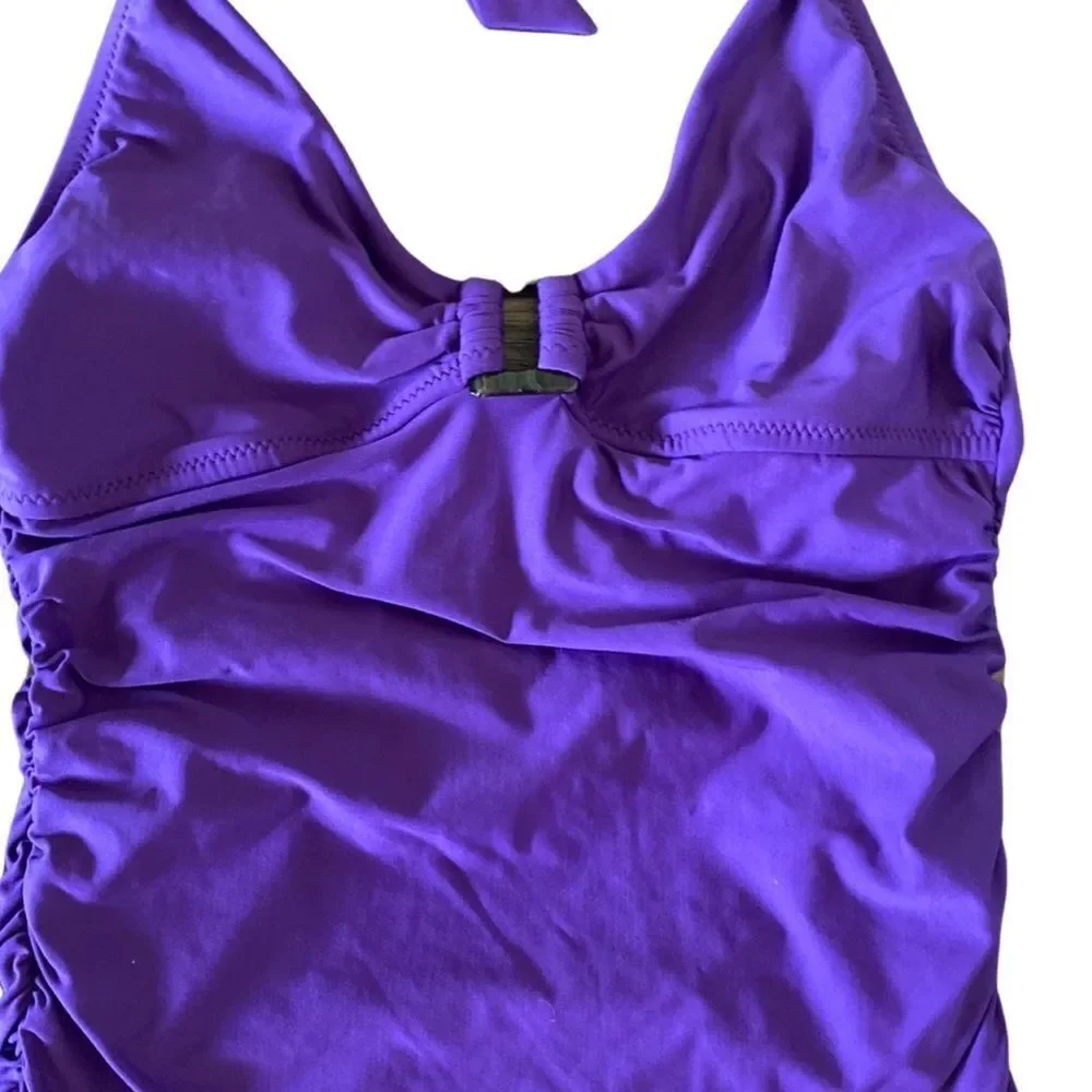 Helen Jon Tankini - S purple ruched , halter , polyester spandex